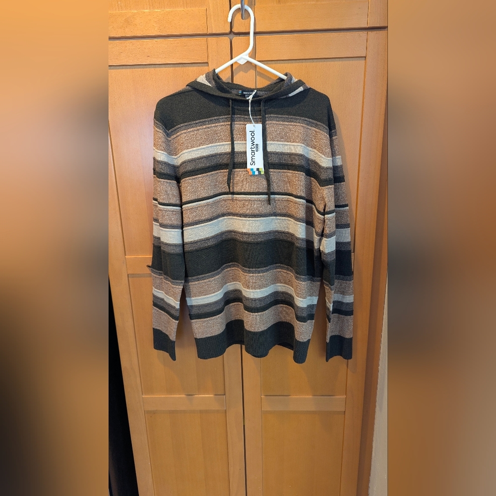 Smart Wool Men's Striped Sweater - Acorn Heather Stripe Size L